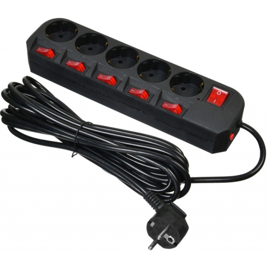 Buro 500SH-5-SW-B 5м (5 розеток) черный (коробка)