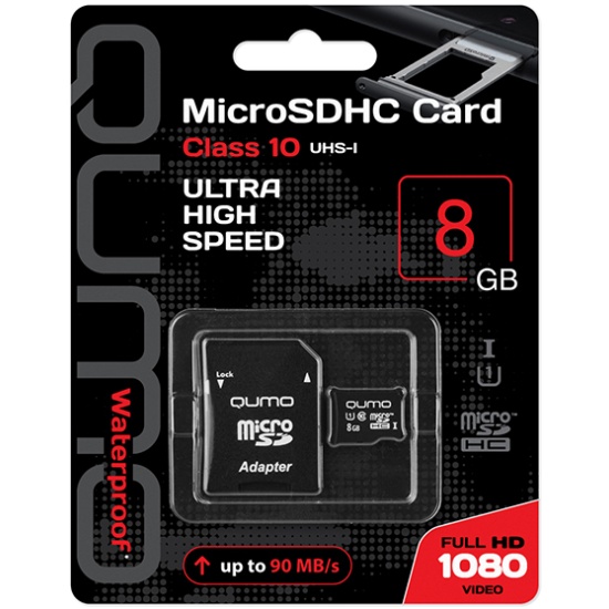 Qumo MicroSDHC 8Gb Сlass 10 UHS-I + ADP (QM8GMICSDHC10U1)