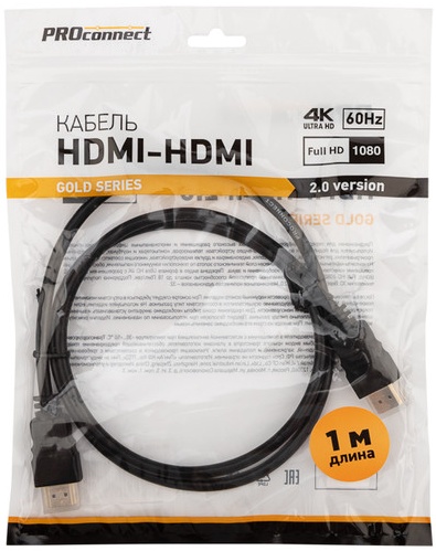 PROconnect HDMI-HDMI 2.0, серия Gold, 1 метр (Ultra HD 4K, FHD)