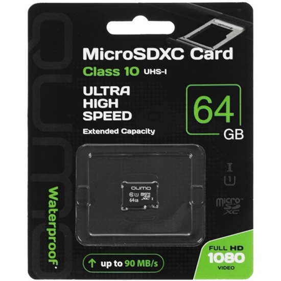 Qumo MicroSDXC 64Gb Сlass 10 UHS-I (QM64GMICSDXC10U1NA)