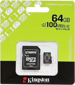 64Gb Kingston Canvas Select Plus Gen3 UHS-I U1 A1 + ADP 100 Mb/s