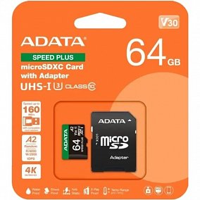 Adata Speed Plus UHS-I U3 V30 A2 + ADP (160/140 Mb/s) microSDXC 64Gb