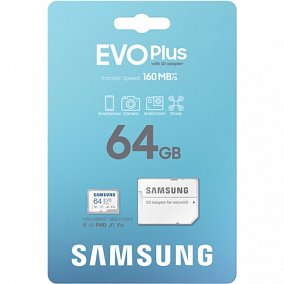 64Gb Samsung EVO Plus UHS-I U1 A1 + ADP 160 Mb/s
